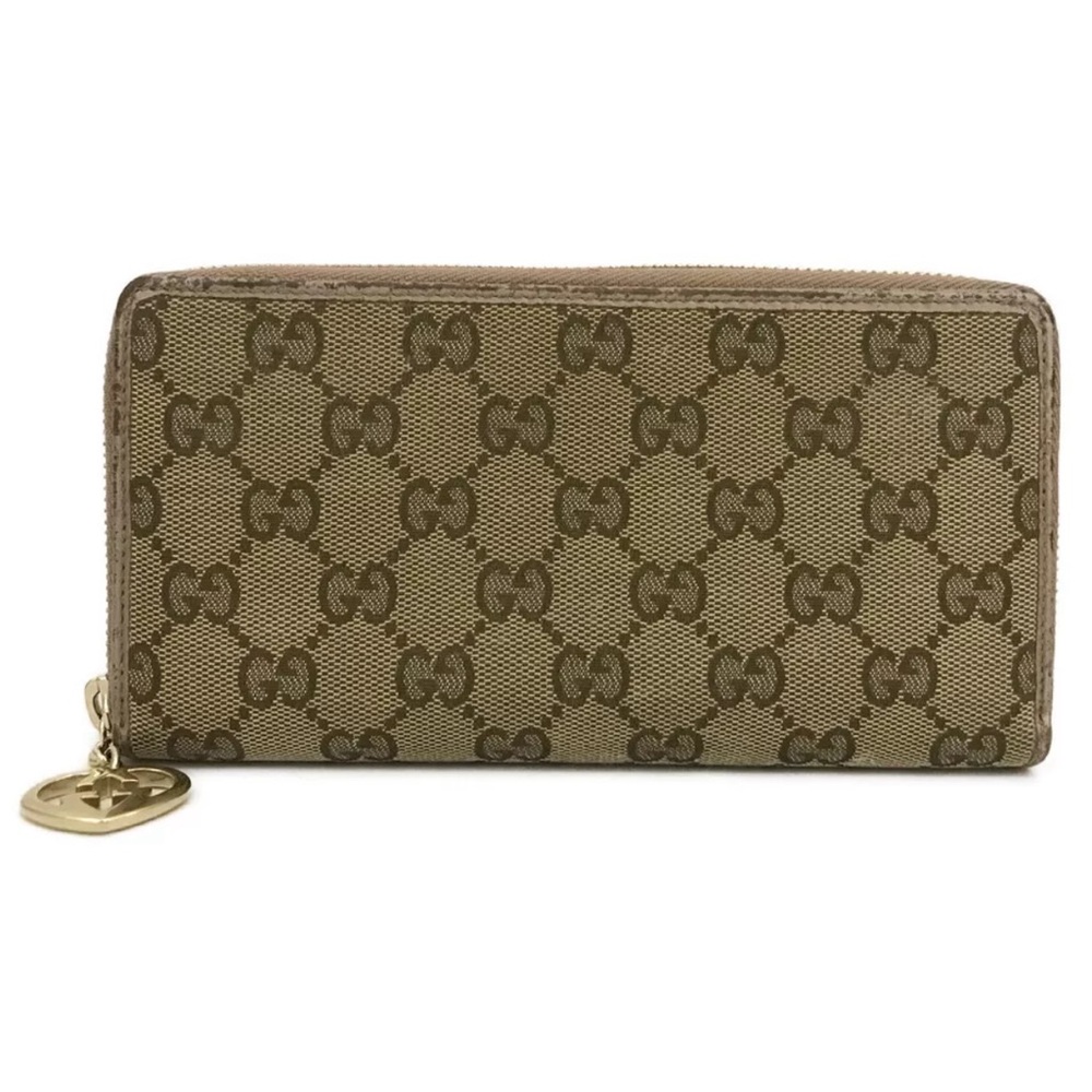 GUCCI GG Logo Canvas Zip Around Long Wallet